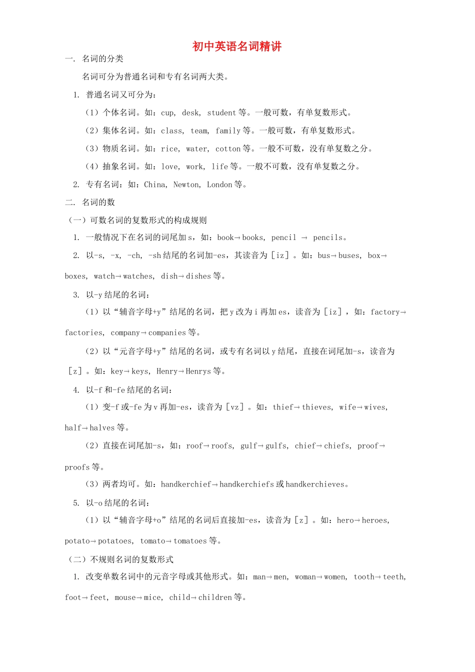 初中英语名词精讲 试题_第1页