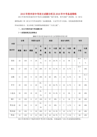 中考语文试卷分析及备战策略 素材