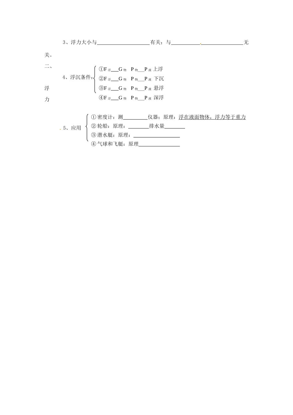 中考物理总复习 知识网络 第十四章 压强和浮力试卷_第3页