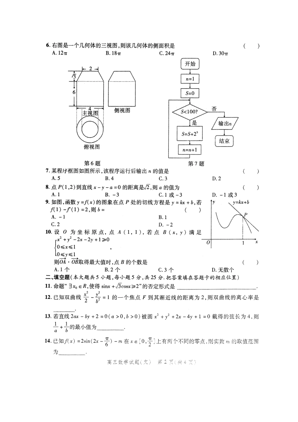 安徽省合肥市万思高考高三数学第二次模拟考试文(滁州卷)(扫描版)新人教版试卷_第2页