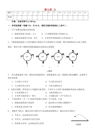 内蒙古乌兰察布市集宁二中八年级物理下册 第七章 力单元综合测试题(无答案)(新版)新人教版 试题
