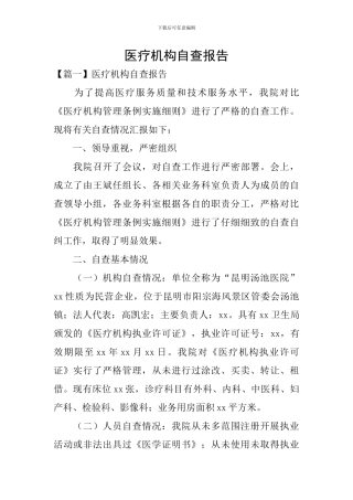 医疗机构自查报告