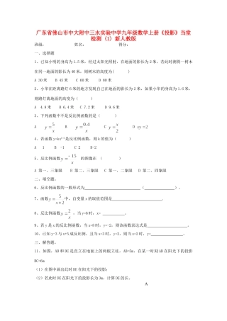 九年级数学上册(投影)当堂检测 新人教版试卷