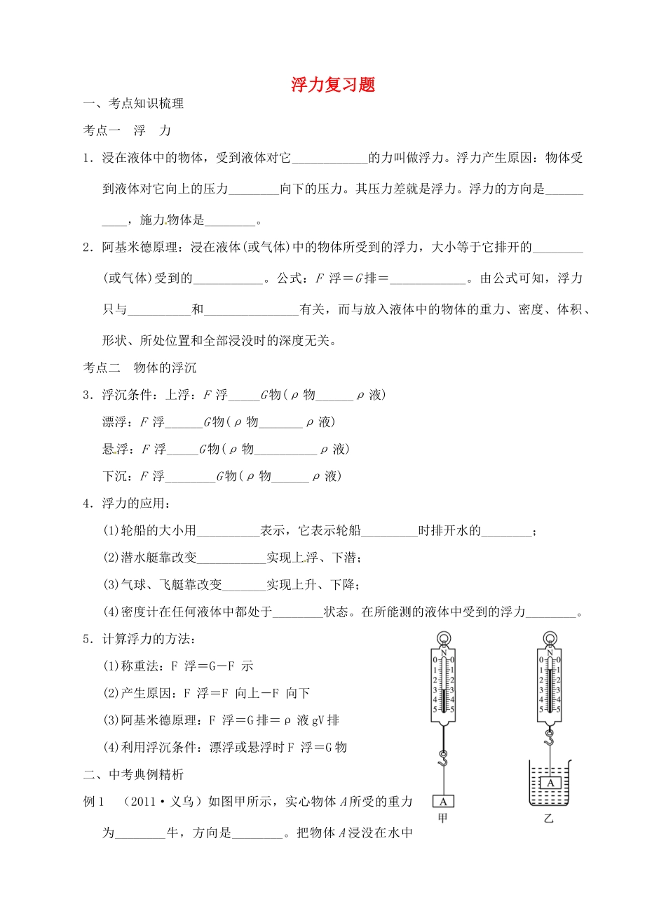 九年级物理 浮力复习题试卷_第1页