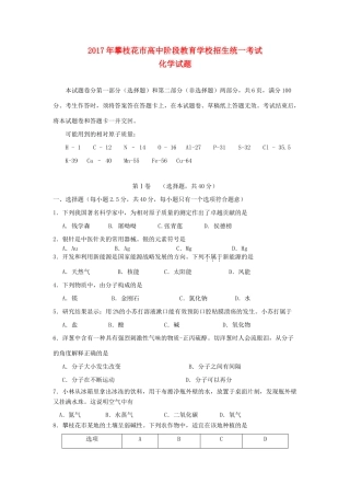 四川省攀枝花市中考化学真题试卷(含答案)试卷