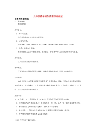 九年级数学相似的图形湘教版知识精讲试卷