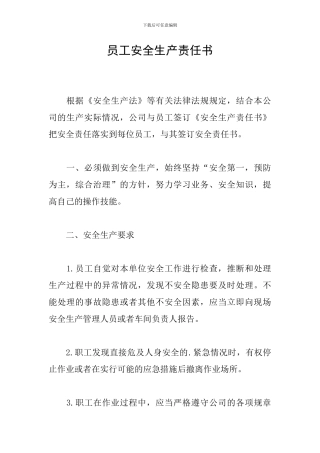 员工安全生产责任书