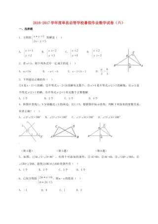 山东省菏泽市单县 八年级数学暑假作业试卷6 青岛版试卷