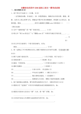 初三语文一模考试试卷 人教版 试题