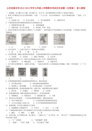 山东省泰安市七年级历史上学期期末考试试卷 新人教版试卷