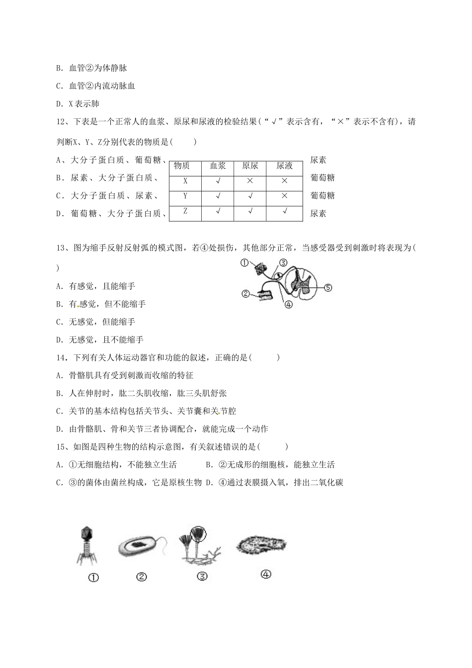 初中生物毕业第一次模拟试题(无答案) 试题_第3页