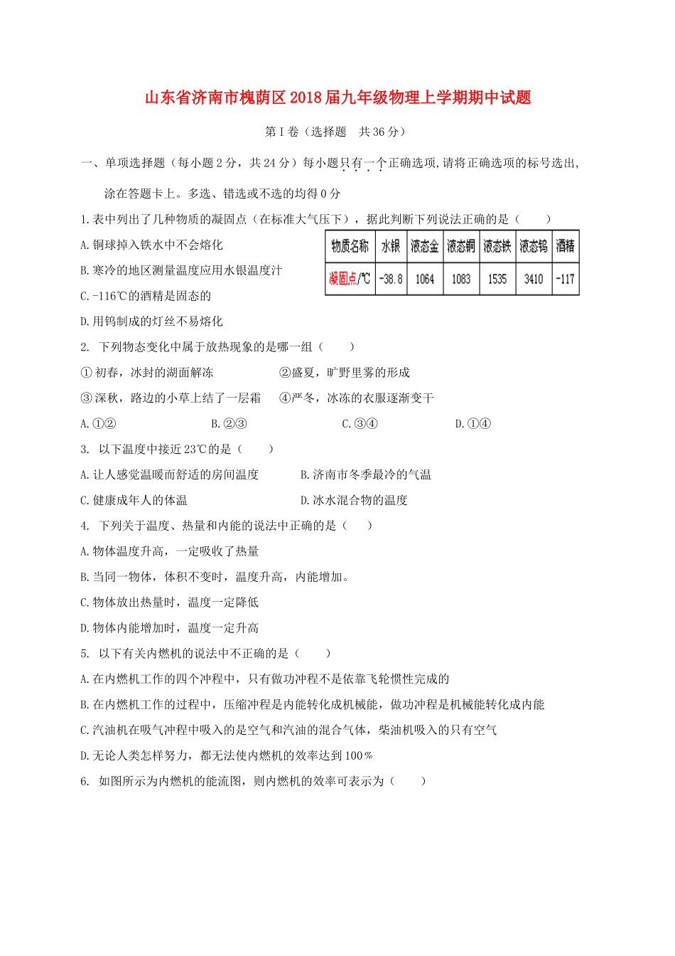 山东省济南市槐荫区九年级物理上学期期中试卷_第1页