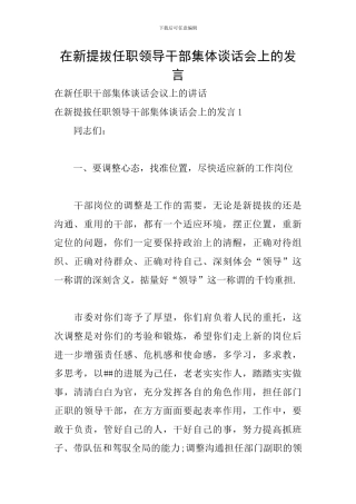 在新提拔任职领导干部集体谈话会上的发言