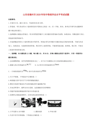 山东省德州市2020年初中物理学业水平考试试卷