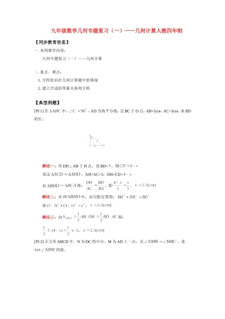九年级数学几何专题复习(一)——几何计算人教四年制试卷