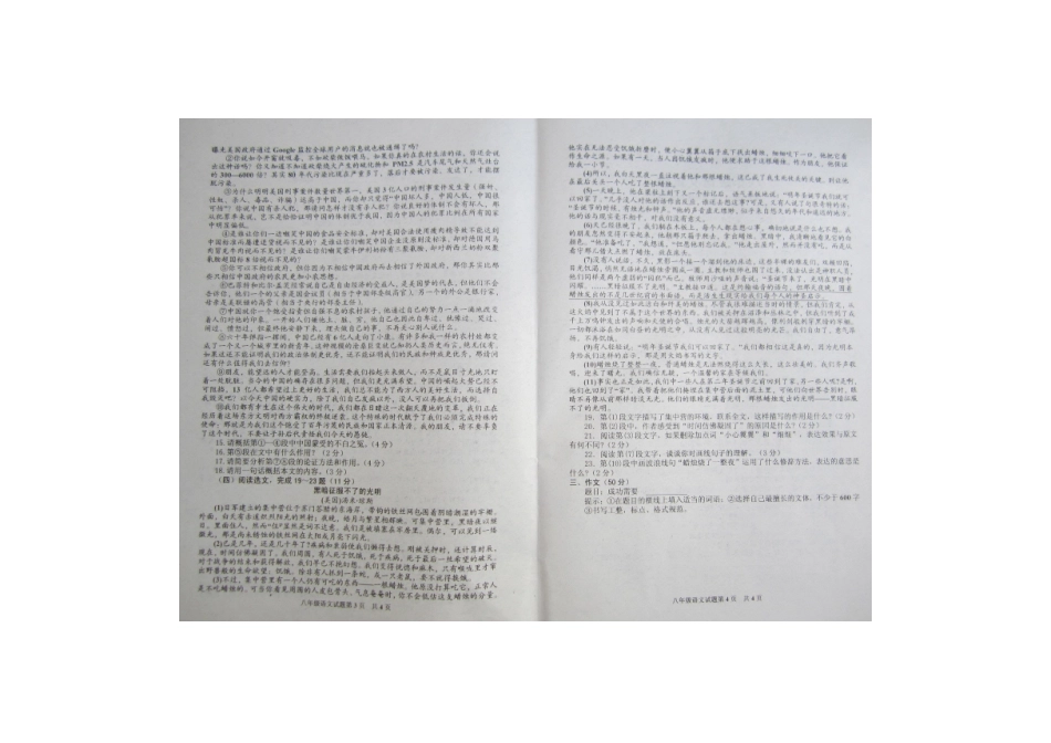 山东省枣庄市山亭区 八年级语文下学期期中试卷新人教版试卷_第2页