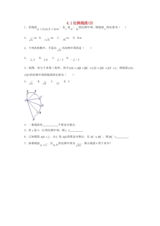 九年级数学上册 41比例线段课时训练(3) 浙教版试卷