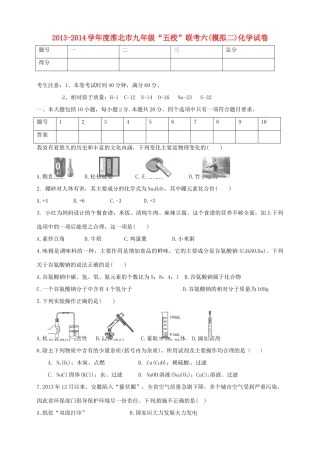 九年级化学联考6模拟试卷(二)试卷