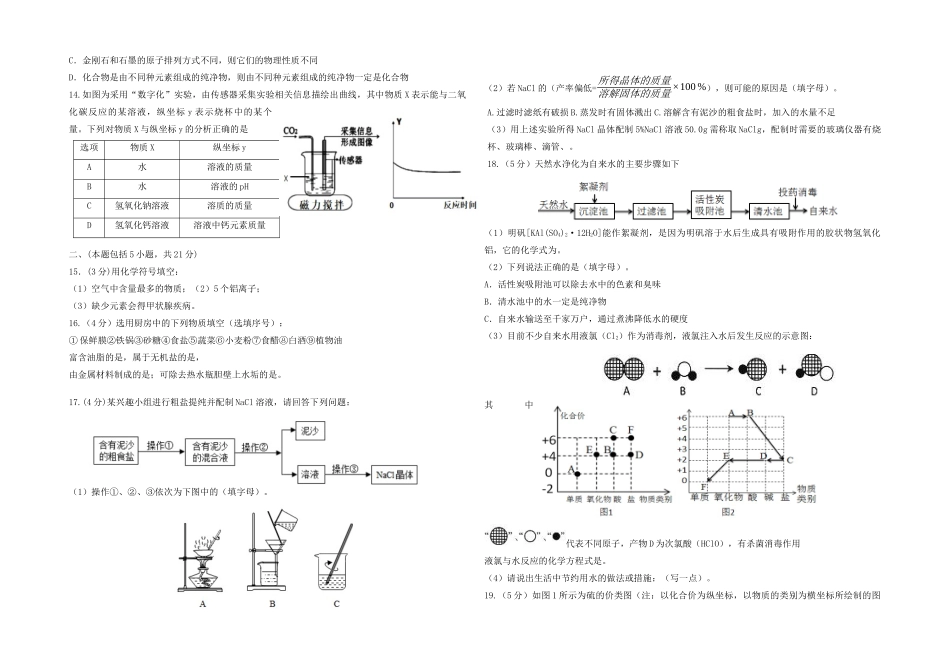 九年级化学下学期第二次质检试卷试卷_第2页