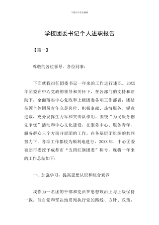 学校团委书记个人述职报告