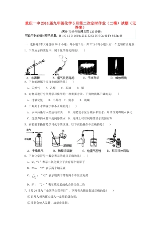 九年级化学5月第二次定时作业(二模)试卷试卷