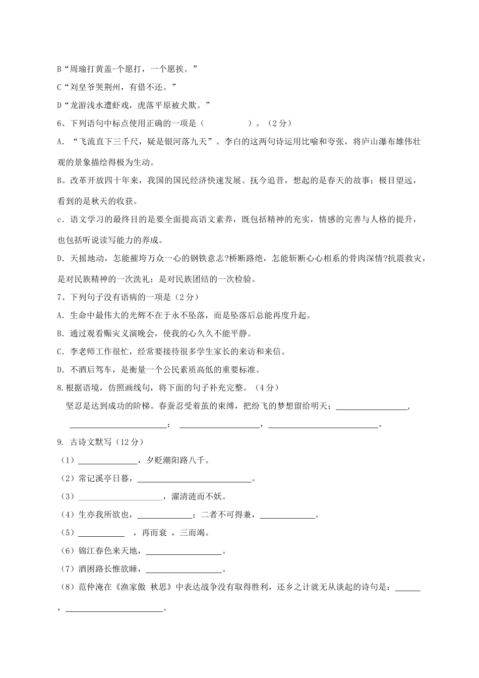 中考语文模拟试卷 新人教版试卷(00002)_第2页