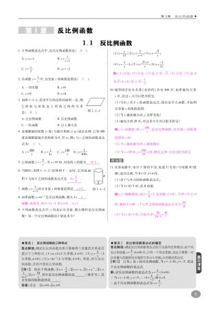 九年级数学上册 第一章 反比例函数综合讲练(pdf)(新版)湘教版试卷