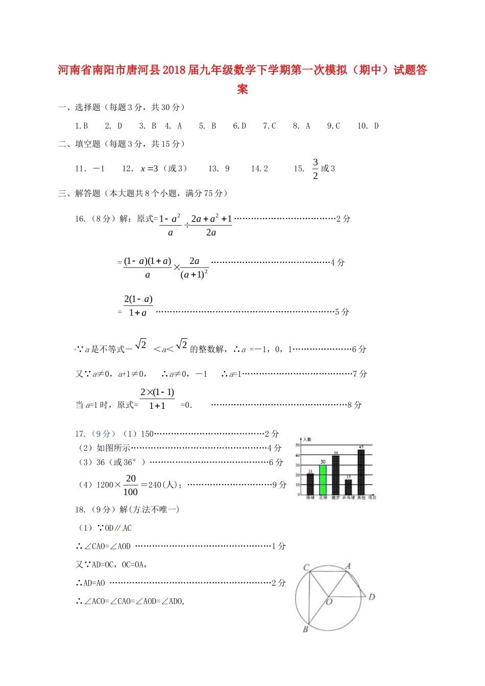九年级数学下学期第一次模拟(期中)试卷答案 河南省南阳市唐河县九年级数学下学期第一次模拟(期中)试卷(pdf)_第1页