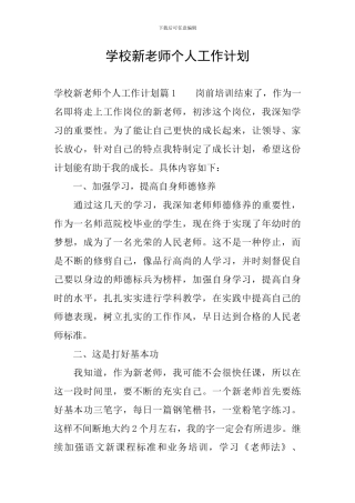 学校新教师个人工作计划