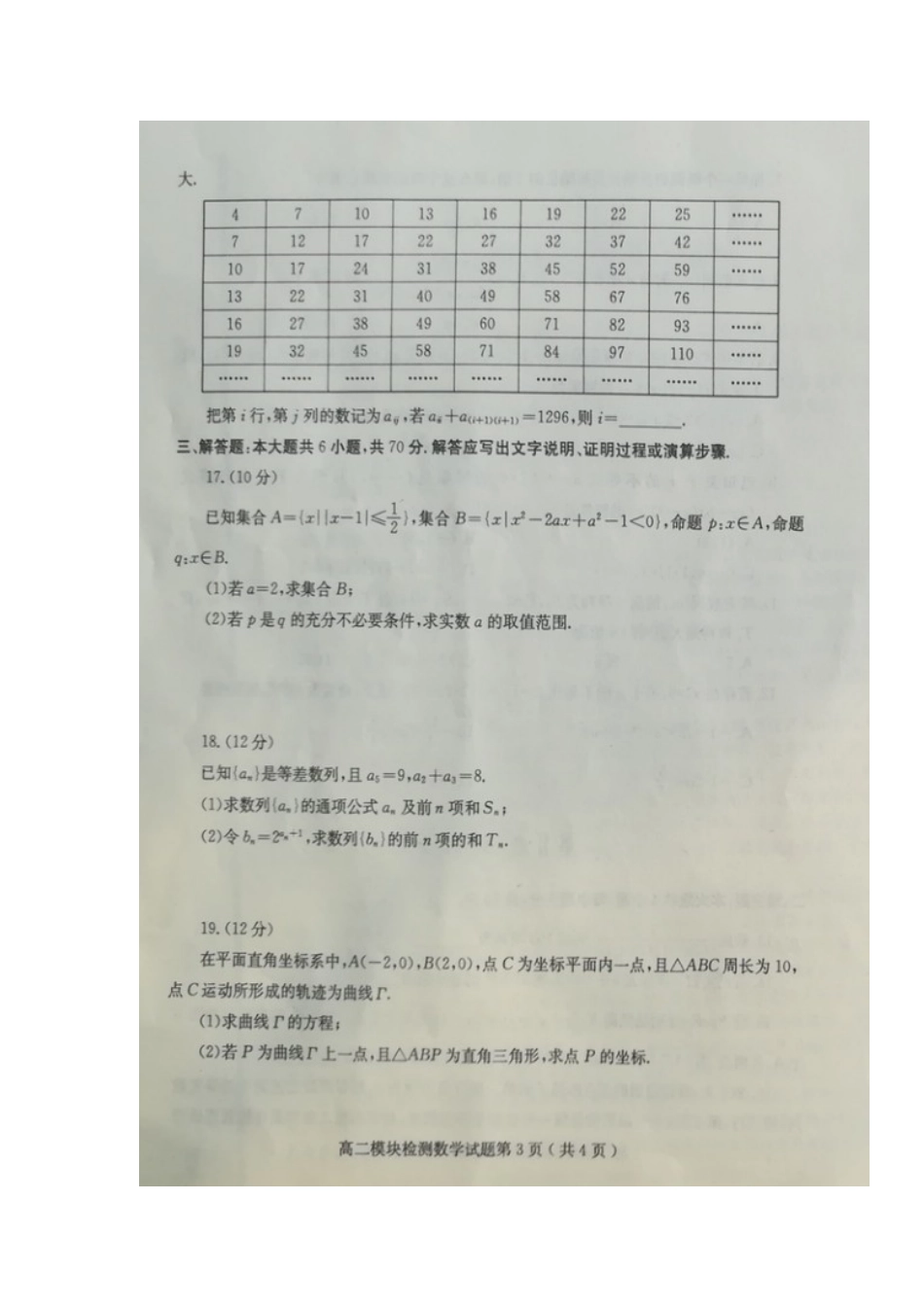 山东省五莲县 高二数学上学期模块检测(期中)试卷试卷_第3页