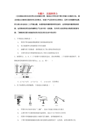 中考物理专题复习 专题六 压强和浮力试卷