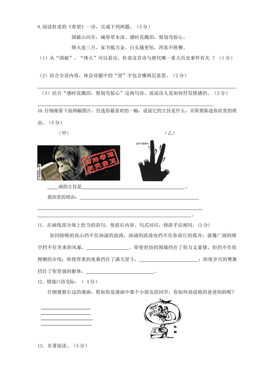 初中毕业升学模拟考试语文卷二 试题_第3页