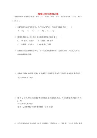 九年级化学上册 专题突破训练 根据化学方程的计算 新人教版试卷