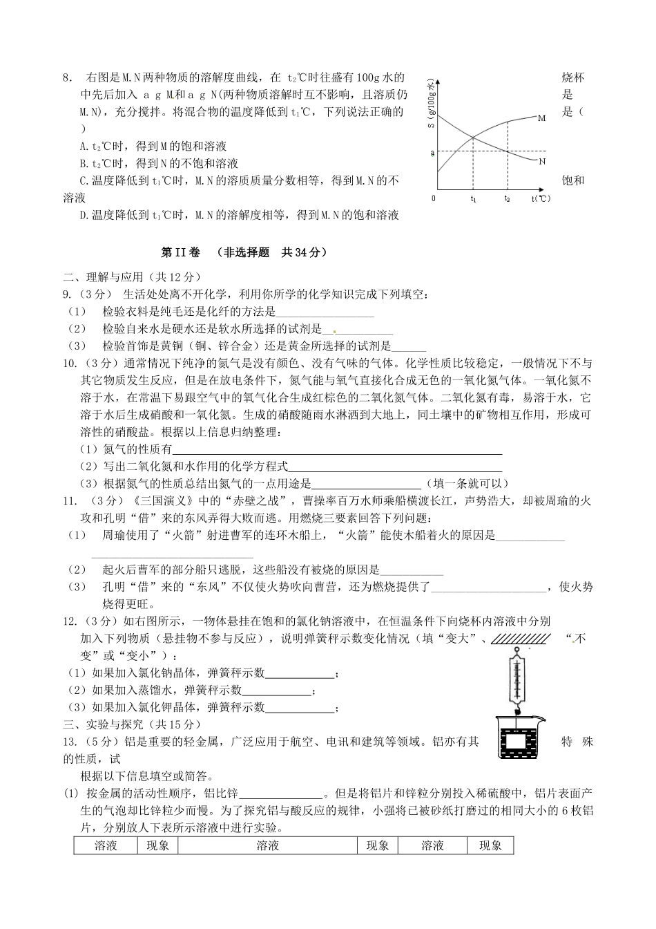 山东省陵县九年级化学第二次练兵考试试卷试卷_第2页
