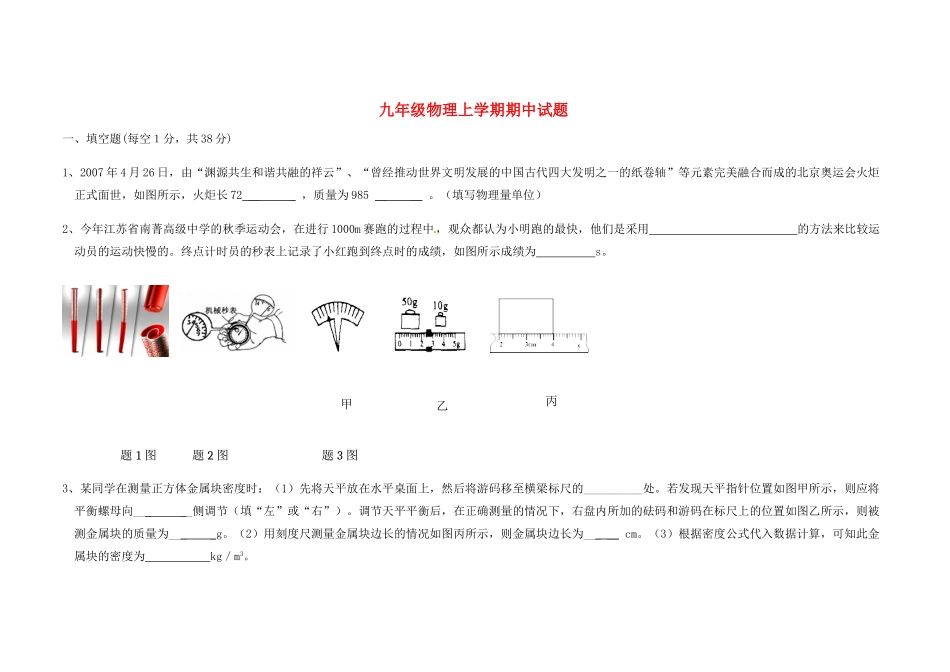 山东省肥城市桃园中学九年级物理上学期期中试卷 新人教版试卷_第1页