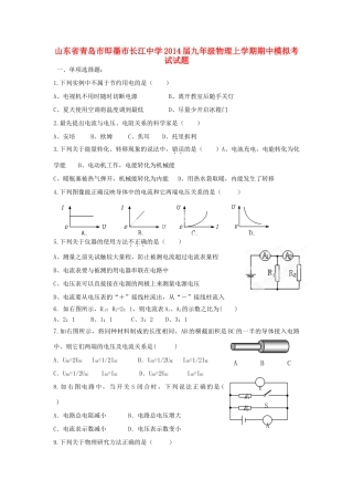 九年级物理上学期期中模拟考试试卷 新人教版试卷