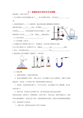 九年级化学全册 第九章(化学与社会发展)91 能源的综合利用自学自测题 沪教版试卷