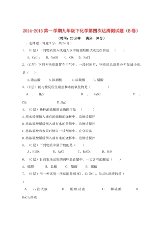 九年级化学下学期第四次达清测试卷(B卷，无答案)试卷