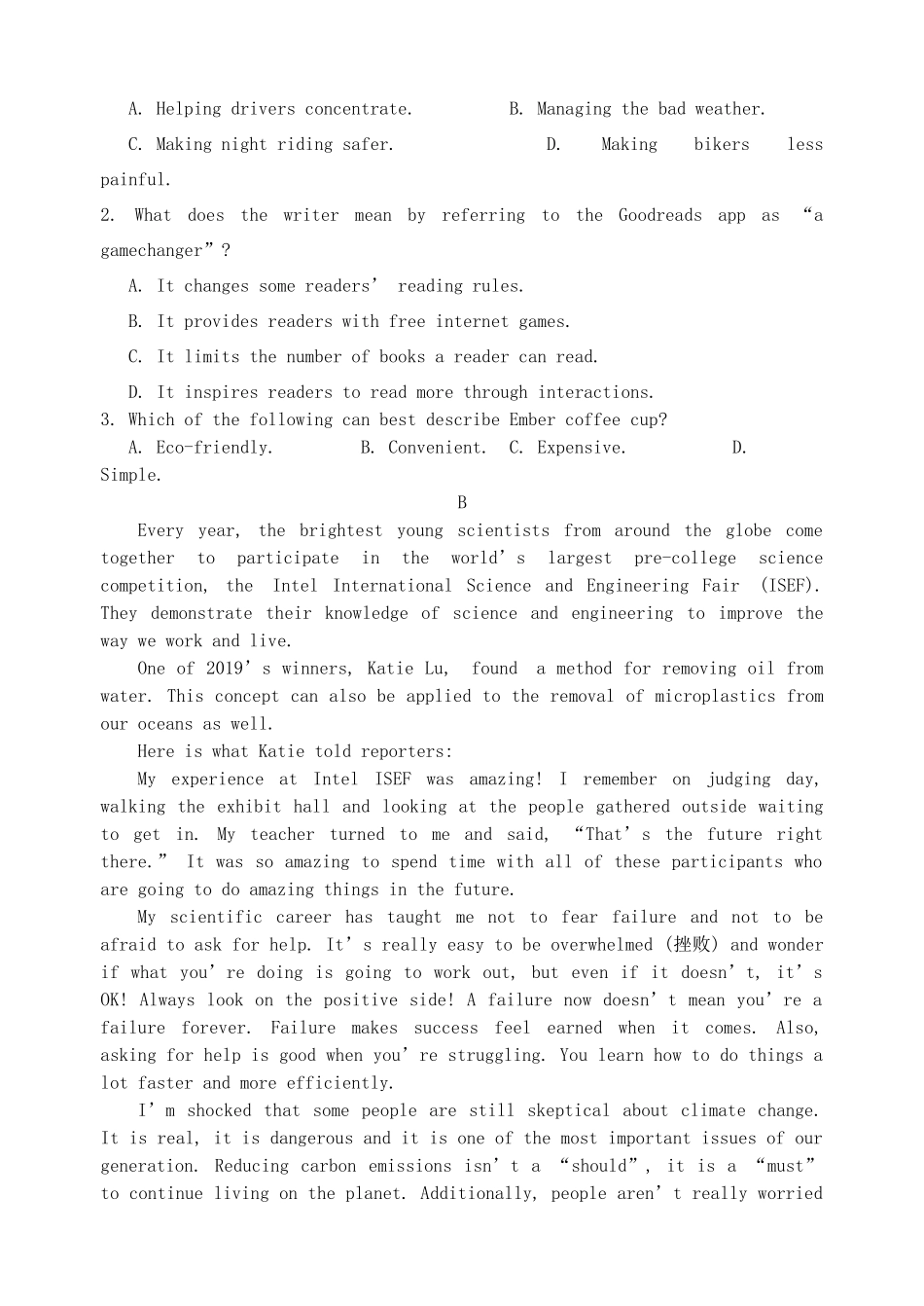 山东省烟台市高三英语4月模拟考试(一模)试卷_第2页