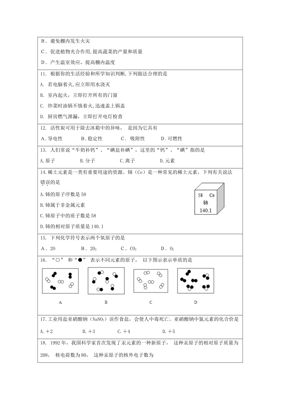 九年级化学上学期期末模拟试卷 新人教版试卷(00001)_第2页