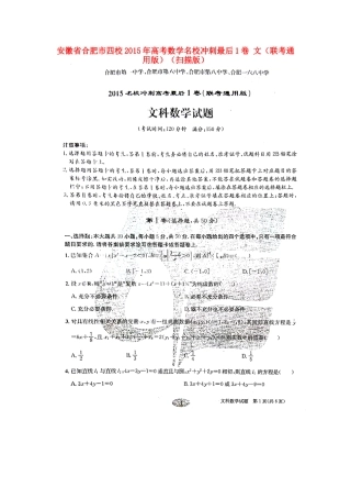 安徽省合肥市四校高考数学名校冲刺最后1卷 文(联考通用版)试卷