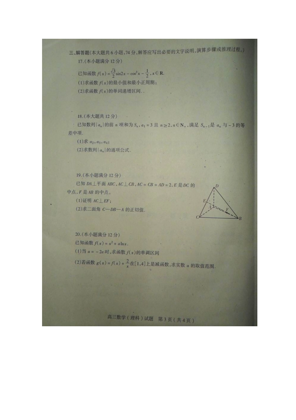 山东省临沂市苍山县高三数学上学期期末检测试卷 理(扫描版)新人教A版试卷_第3页