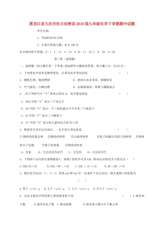 九年级化学下学期期中试卷 五四制试卷