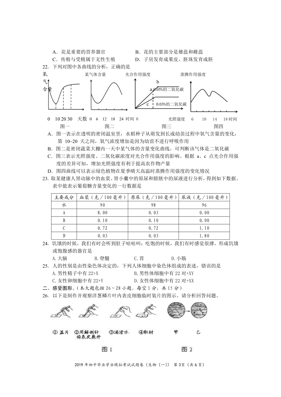 初中生物毕业学业考试模拟试题(一)(pdf)_第3页