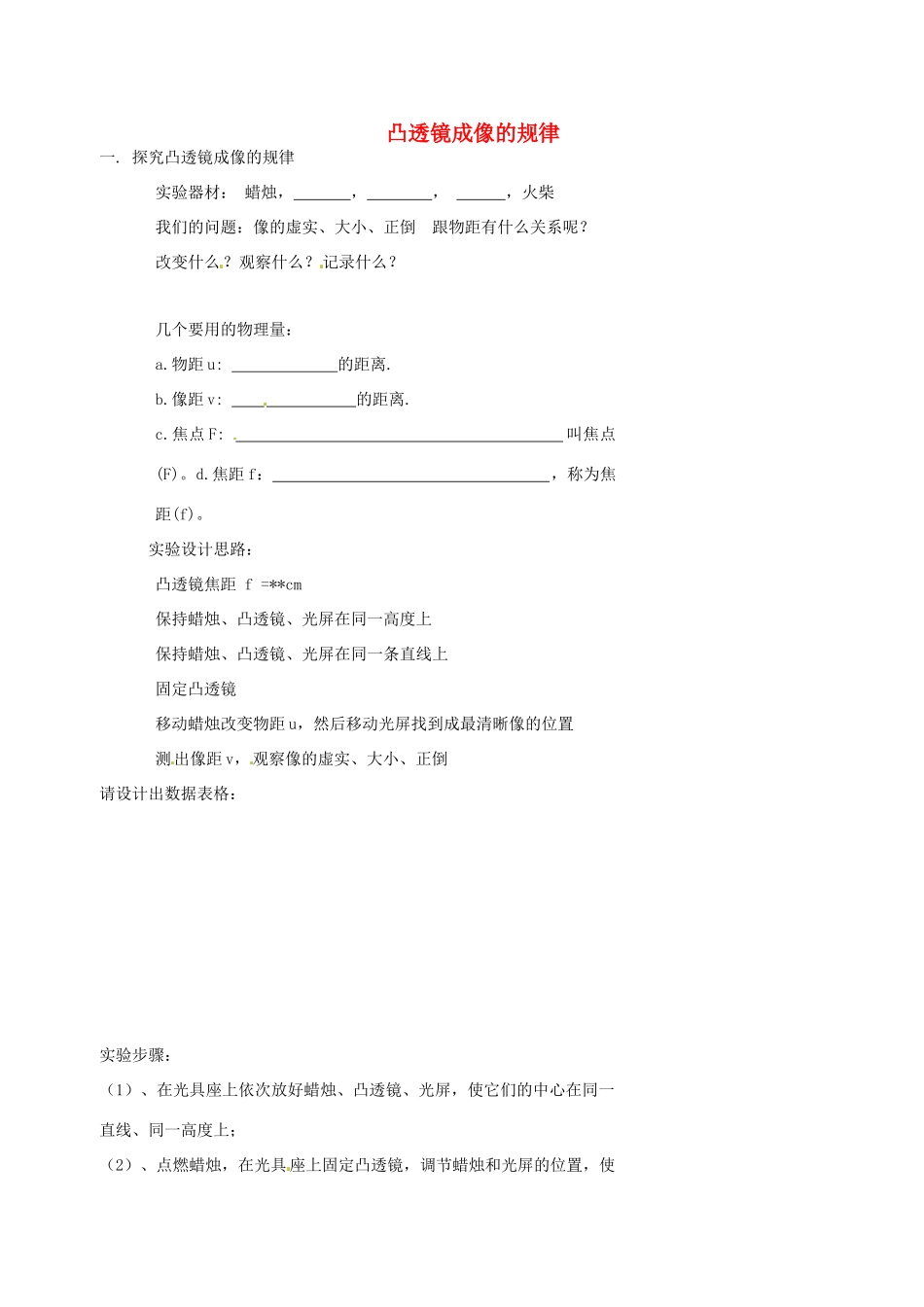中考物理冲刺复习 透镜及其应用 专题2 凸透镜成像的规律训练试卷_第1页
