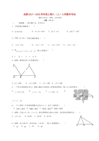 四川省成都市高新区 八年级数学上学期入学考试试卷 新人教版试卷