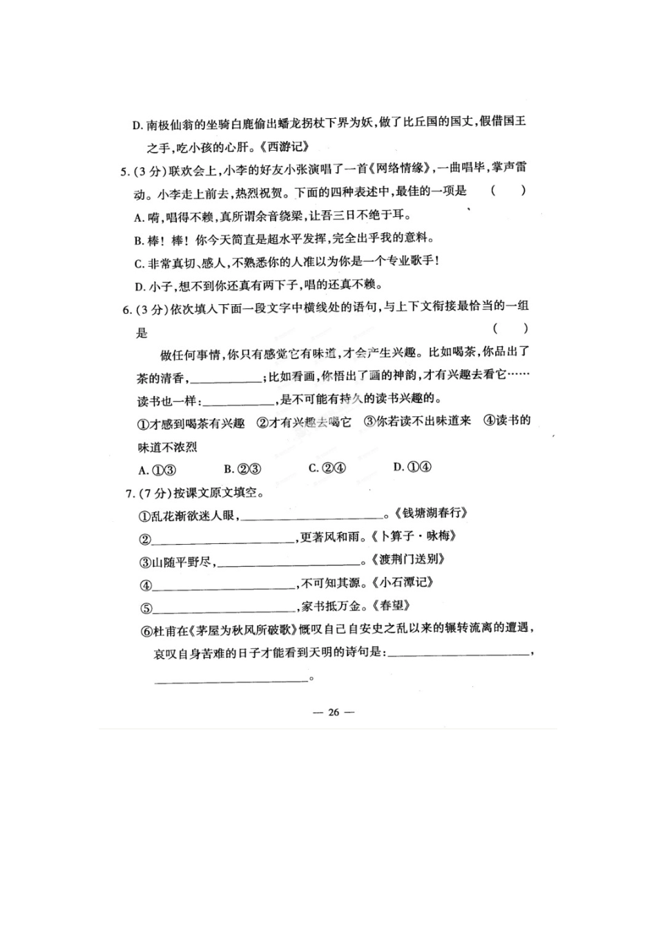 中考语文基础模拟试卷13(扫描版，无答案)试卷_第2页