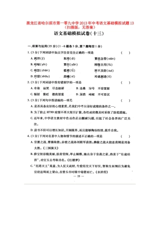 中考语文基础模拟试卷13(扫描版，无答案)试卷