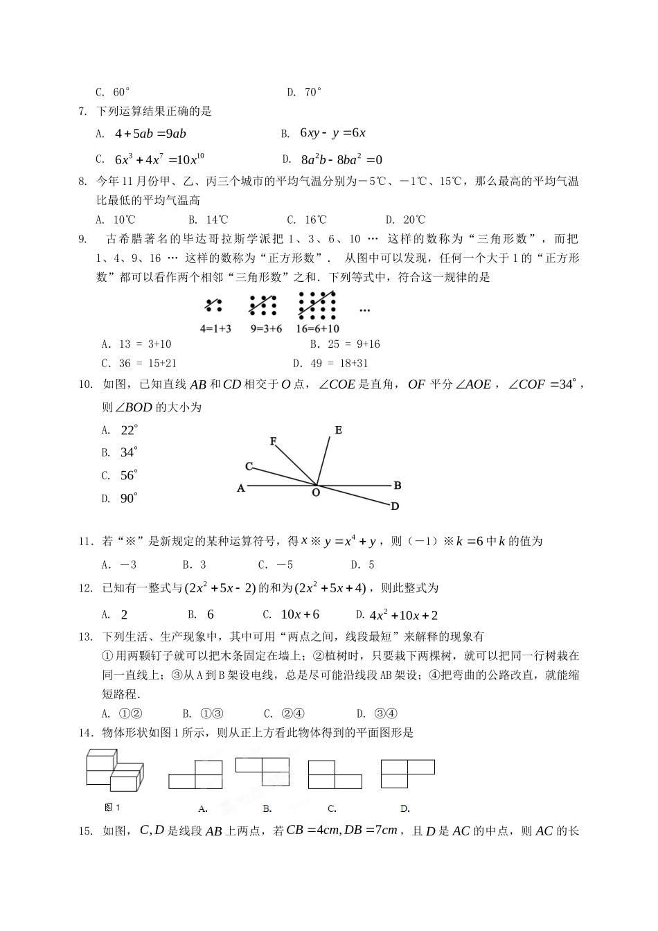 四川省遂宁市城区七年级数学上学期期末考试试卷_第2页