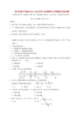 四川省遂宁市城区七年级数学上学期期末考试试卷